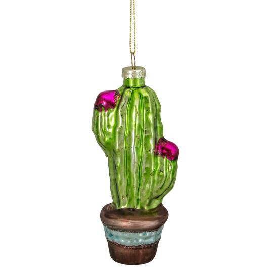 Green And Pink Potted Cactus Glass Ornament